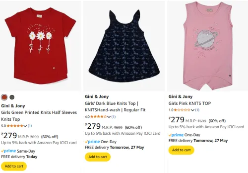 Image of Flat 60% Discount on Gini & Jony Girls Tops