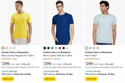 Image of Flat 70% Discount on United Colors of Benetton Men's T-shirts