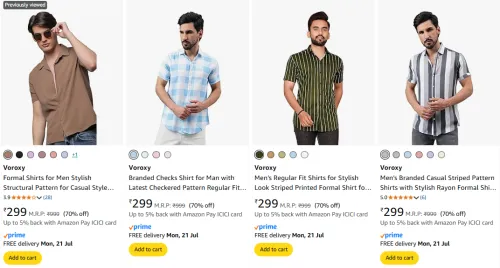 Image of Flat 70% Discount on Voroxy Men's Shirts