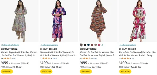 Image of Flat 75% Off on DHRUVI TRENDZ Women's Co-Ord Set