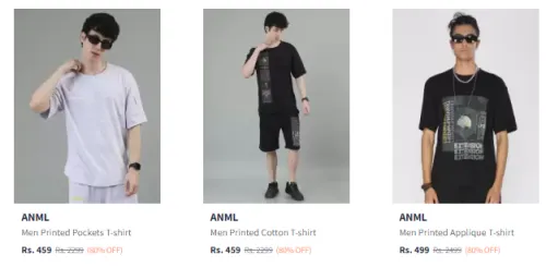 Image of Flat 80% Discount on ANML Men's T-shirts