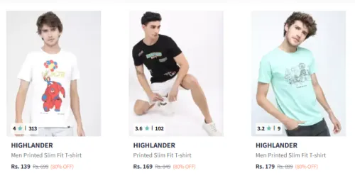 Image of Flat 80% Discount on HIGHLANDER Men's T-shirts