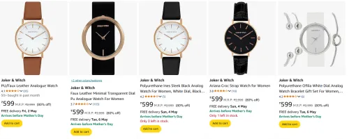 Image of Flat 80% Discount on Joker & Witch Women's Watches
