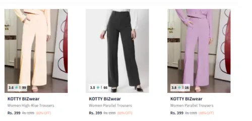 Image of Flat 80% Discount on KOTTY BIZwear Women's Trousers