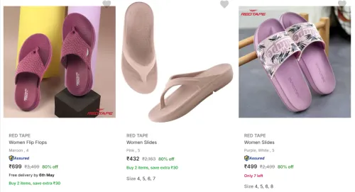 Image of Flat 80% Discount on Red Tape Women's Flip Flops