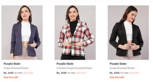 Image of Flat 82% Discount on Purple State Women's Blazer 