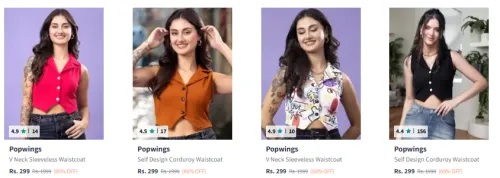 Image of Flat 85% Discount on Popwings Women's Waistcoat 