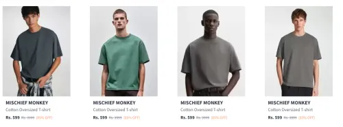 Image of Flat 85% Discount on MISCHIEF MONKEY Men's T-shirts