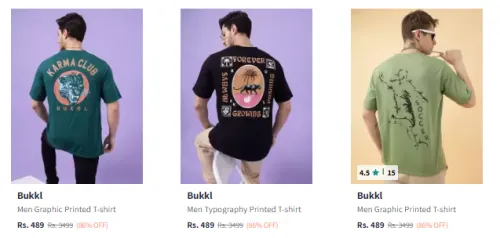 Image of Flat 86% Discount on Bukkl Men's T-shirts