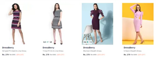 Image of Flat 86% Discount on Dressberry Women's Dresses