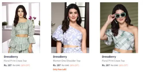 Image of Flat 86% Discount on DressBerry Women's Tops