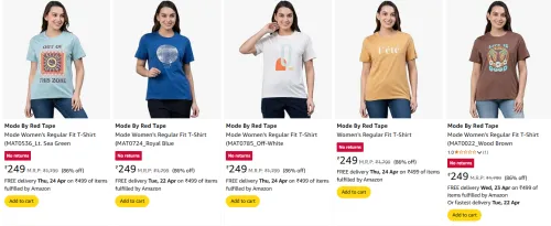 Image of Flat 86% Off on Mode By Red Tape Women's T-shirts