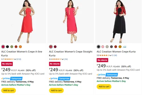 Image of Flat 90% Discount on ALC Creation Women's Kurta