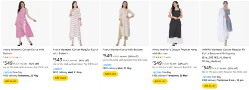 Image of Flat 90% Discount on Anyra Women's Kurti Set