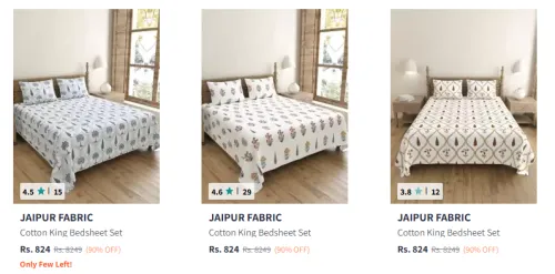 Image of Flat 90% Discount on Jaipur Fabric Bedsheets