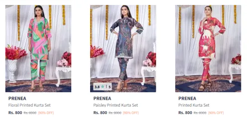 Image of Flat 90% Discount on PRENEA Kurti Set