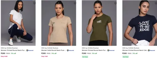 Image of Flat 71% Discount on HRX by Hrithik Roshan Women's T-shirts
