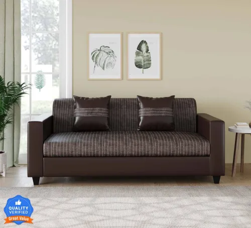 Image of Flipkart Perfect Homes Crete Leatherette and Fabric 3 Seater Sofa 