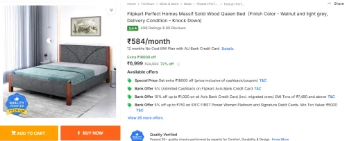 Image of Flipkart Perfect Homes Massif Queen Bed