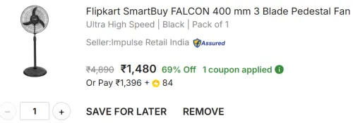 Image of Flipkart SmartBuy FALCON 400 mm 3 Blade Pedestal Fan  (Ultra High Speed | Black | Pack of 1)