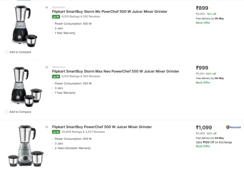 Image of Flipkart SmartBuy Juicer Mixer Grinder Start at ₹899