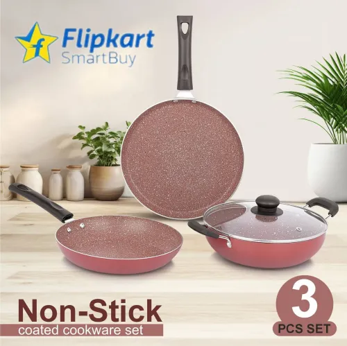 Image of Flipkart SmartBuy Royal Brown Elegant Fry Pan, Dosa Tawa & Kadhai/Kadai With Glass Lid Induction Bottom