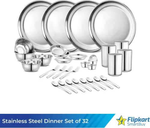 Image of Flipkart SmartBuy Stainless Steel Kitchen Dinner Set, 32 Pieces