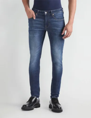 Image of FLYING MACHINE Men Skinny Low Rise Blue Jeans