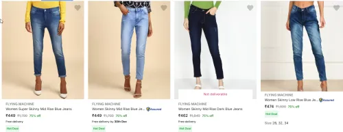 Image of FLYING MACHINE Women Super Skinny Jeans Starting Price @ ₹449