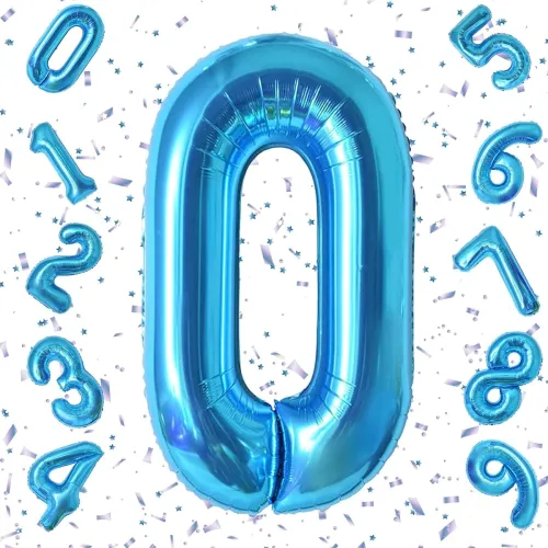 Image of Flyloons 0 number Blue Foil Balloon 16 inch Size Birthday Decoration Items | 1st Year Balloons | Zero