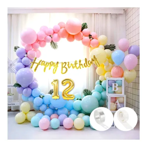Image of Flyloons 12th Pastel Birthday Decoration Set with Banner