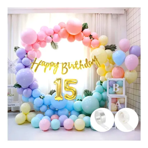 Image of Flyloons 15th Pastel Happy Birthday Decoration for Girls Kids Boy