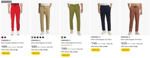 Image of FOREVER 21 Men's Trousers at minimum 70% Off