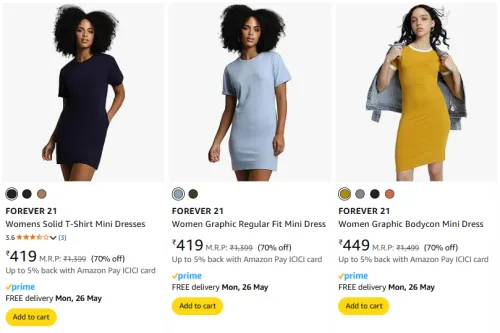 Image of FOREVER 21 Women's Dresses at minimum 70% Discount