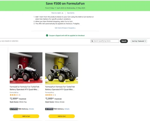 Image of Formula Fun TurboTrek Battery Operated ATV Quad-Bike Powered by EMotorad : Save ₹500 Payment page