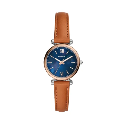 Image of Fossil Women Leather Carlie Mini Analog Blue Dial Watch