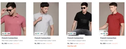 Image of French Connection Men Collar Pure Cotton T-shirt up to 73% Discount