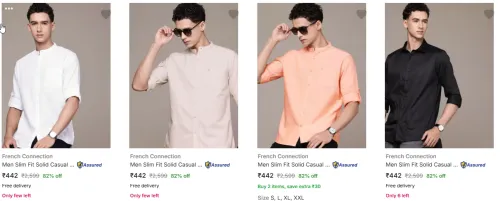 Image of French Connection Men Slim Fit Solid Casual Shirt Starting At @₹373