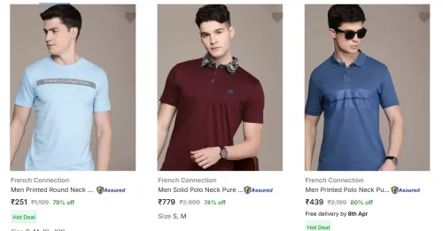 Image of French Connection Men's T-shirt Minimum 70% Discount