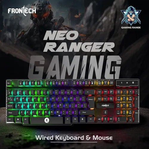 Image of FRONTECH Wired Gaming Keyboard + Mouse Combo (RGB, Black)