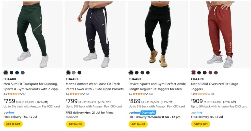 Image of FUAARK Men's Joggers at minimum 65% Discount