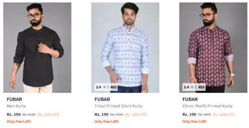Image of Fubar Brand Men's Kurta @ Start ₹199