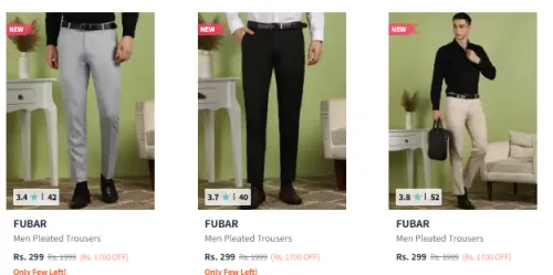 Image of FUBAR Men Pleated Trousers Starting At @₹299