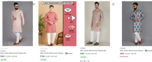 Image of FUBAR Men's Kurta Pyjama Set upto 85% Discount