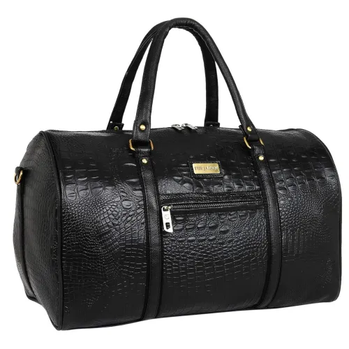 Image of Fur Jaden Black Textured Leatherette Duffle Bag