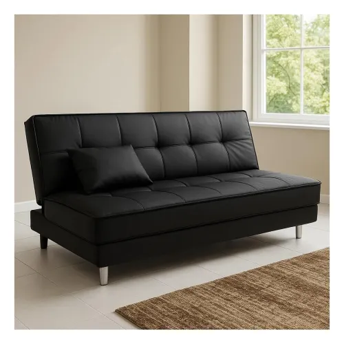 Image of FURNY - Gaiety 3 Seater Leatherette Sofa Cum Bed (Black)