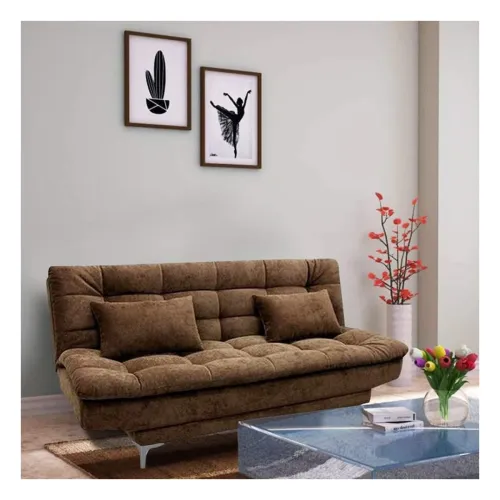 Image of FURNY Superstyle 3 Seater Fabric Sofa Cum Bed Set (Brown)