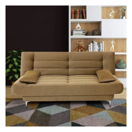 Image of FURNY - Zuri Supersoft 3 Seater Sofa Cum Bed Set in Fabric (Camel)