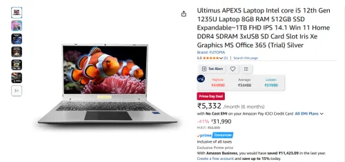Image of FUTOPIA Ultimus APEX5 Laptop Intel core i5 12th Gen 1235U Laptop