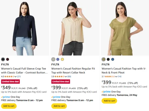 Image of Fyltr Women's Tops at minimum 73% Discount